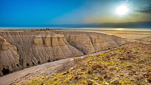 qumran caves at sunrise dead sea